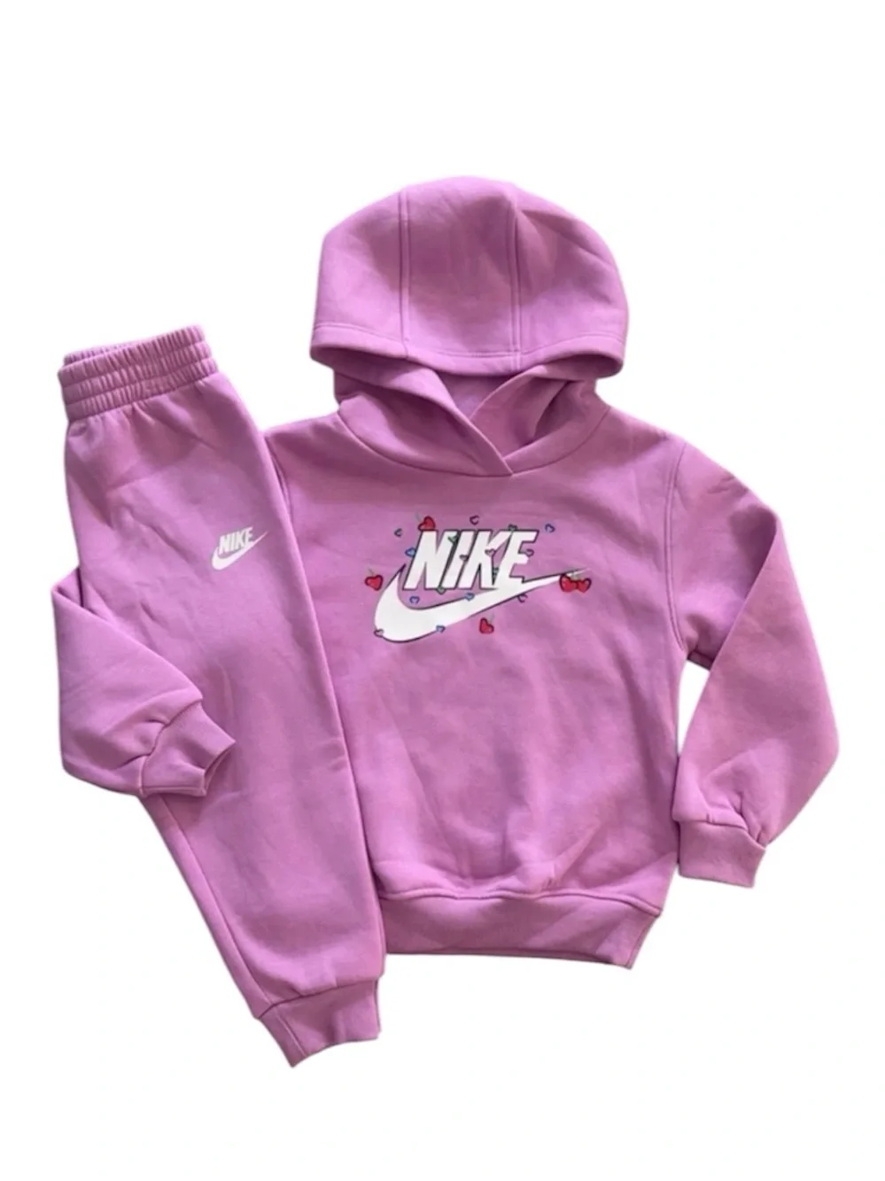 Nike Girls 4T Hooded Sweatshirt & Jogger Pants Set Hearts Logo 2PC Outfit NWT